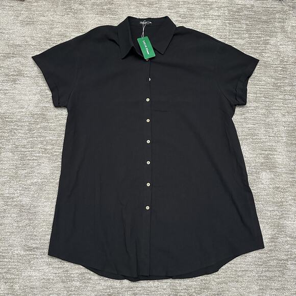 Shein Shirt Womens 4XL Black Button Front Short Sleeve Cotton Top Plus Tunic - Picture 1 of 11